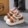 Zapatos de Algodón con Velcro para Mujer Invierno con Forro Polar Cálidos Suela Gruesa de EVA Estilo Coreano Casual Malla Infrarrojo Bolsa de Tacón Zapatillas de Algodón