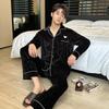 Pijama de pareja de terciopelo dorado de alta calidad con estampado de camelia para mujer, primavera y otoño, negro, manga larga, blanco, traje cárdigan para otoño e invierno