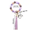 Pulsera de cuentas de silicona estampadas de nuevo estilo, cuentas de madera octogonales, cuentas redondas con pintura de goma, llavero con borla colgante