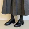 2026 Nuevos Mocasines Casuales de Tacón Grueso Retro para Mujer Planos sin Cordones de Punta Redonda Versátiles para Viajar Persona Perezosa Zapatos Pequeños de Cuero