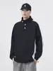 Suéter Gola Alta Masculino Moda Primavera e Outono Loose Manga Longa Camisa Polo Costura Cor Contrastante Pulôver Versátil Top Esportivo
