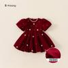 Ropa Infantil Bangxuan Vestido para Niñas Ropa de Otoño e Invierno Vestido de Perlas para Bebé Vestido Rojo Vestido de Princesa para Niños