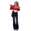 Jeans American Retro Azul Grisáceos Elásticos Bootcut para Mujer Otoño Temprano Nuevos Sexy Ajustados de Cintura en V Pantalones Acampanados Elásticos