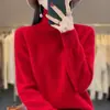 Suéter de Cuello Alto Nuevo Otoño Invierno para Mujer Manga Larga Engrosado Hombro Caído Tejido de Punto Moda Versátil Capa Base Holgado Mostrando