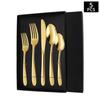 Conjunto de talheres de aço inoxidável espesso para uso transfronteiriço, garfo e colher, talheres de hotel, comida ocidental, cabo pontudo, faca de bife, garfo, colher de sobremesa, caixa de presente