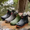 Botas de Lluvia Negras Clásicas Versátiles Estilo Chino para Hombre, Zapatos de Agua de Moda, Botas de Goma para Vadear Arroyos, Botas Cortas Antideslizantes para Pesca y Vadear para Hombre