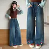 Pantalones vaqueros acampanados de niña con botones y lazo de colores, nuevo estilo primavera/otoño 2026, pantalones casuales de estilo coreano modernos para niños mayores