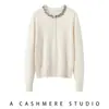 Gris Clásico Moderno Versátil Cuello de Pico Cuello Redondo con Perlas Cardigan de Punto de Cachemira Temporada Otoño Invierno