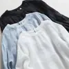 Blusa Top Artística Lavada de Linho Estilo Japonês para o Dia a Dia, Soltinha, Juvenil, com Ombro Caído e Manga Lanterna, Transparente Fina