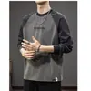 Camiseta casual retro americana de otoño para hombre con letras bordadas de manga larga, para jóvenes, manga raglán, holgada, cómoda, cuello redondo, camiseta