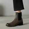 Nuevas Botas de Tobillo Vintage Europeas y Americanas para Otoño/Invierno, Piel Genuina, Punta Redonda, Tacón Grueso, Marrón Desgastado, Botas Martin para Mujer sin Cordones