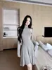 Conjunto de blusa cardigã versátil e confortável de viscose 260g + regata pura de caimento justo + vestido para o outono feminino