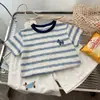 2026 Verano Niños Algodón Puro Transpirable Manga Corta Camiseta Shorts Conjunto de Dos Piezas Holgado Rayas Niños Casual Elegante Moderno