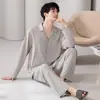 Pijama para Hombre, Algodón, Cárdigan de Otoño e Invierno, Solapa, Mangas Largas, Holgado Talla Grande, Algodón Puro, Conjunto de Ropa para el Hogar para Jóvenes
