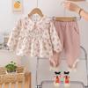Conjunto de Ropa para Niña de Primavera y Otoño, Nuevo Conjunto de Dos Piezas con Cuello Floral de Encaje y Mangas Largas para Bebé Niña, Al Por Mayor