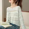 Camada Base de Tricô Fina com Recortes Suéter, Suéter Curto Feminino da Nova Primavera e Outono, Elegante e Versátil, Top de Verão