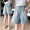 Shorts de mezclilla para niña Ropa de verano 2024 Nuevo estilo Shorts de verano para niños medianos y grandes Ropa exterior Estilo occidental Pantalones de calle fritos Ropa para niños