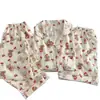 Pijama de Algodón Nube para Mujer en Primavera y Verano, Cárdigan de Manga Corta Dulce y Lindo, Pantalón Corto, Conjunto de Tres Piezas para Casa que se Puede Usar Afuera