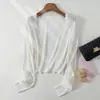 Cárdigan de punto de seda helada de verano con protección solar para mujer, para llevar sobre un vestido de tirantes, Chal, Bolero pequeño, Camisa para aire acondicionado, Delgado