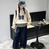 Moletom feminino, novo outono 2026 estilo coreano com estampa de letras, pulôver casual de corte solto para primavera e outono, moderno para crianças mais velhas