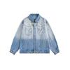 Aywter Design Chaqueta de Mezclilla Bordada Floral Degradada Ropa de Trabajo Chaqueta Atractiva Tops para Hombre y Mujer W0485