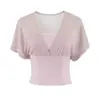Estilo puramente seductor, camiseta de manga corta con cuello en V, estilo de chica caliente, dos piezas falsas, para mujer, nuevo modelo verano 2026, ajusta la cintura, adelgazante, top único y deslumbrante