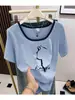 Top de Bloques de Color Adelgazante con Cuello Cuadrado, Nuevo Modelo Verano 2026, Diseño Único y Elegante, Camiseta de Manga Corta de Hombro Normal de Nicho para Mujer