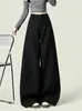 Pantalones blancos de pierna ancha de eco-algodón para mujer, nuevos pantalones de traje de otoño de cintura alta ajustados, pantalones casuales modernos de caída para personas altas