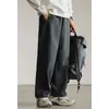 Calça Masculina de Algodão Pesado com Listras Laterais Curvas Estilo Old Money, Primavera 2026 Cintura Elástica Casual Solta Reta de Perna Larga