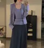 Chaqueta Cárdigan Tejida para Mujer, Chaleco Delgado de Manga Larga para Otoño con Cuello Halter, Conjunto de Dos Piezas con Diseño Morado, Otros Estilos Regulares