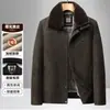 Jaqueta de Couro Masculina de Inverno Estilo Masculino Roupa de Inverno Roupa para Homens de Meia-Idade e Idosos Roupa de Pai Jaqueta de Couro Grossa Aconchegante com Veludo Adicional Homem