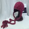 Diseño de Nicho Hecho a Mano Trenza Gruesa Retorcida Gorro de Lana Tejido para Mujer Otoño e Invierno Engrosado Cálido Lentejuelas Color de Contraste Gorro con Bolsa