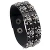 Venda Direta da Fábrica Pulseira de Couro com Caveiras de Linha Dupla Retrô, Pulseira Masculina Europeia e Americana Tendência Halloween Personalizada