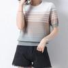 Camiseta de Manga Corta a Contraste para Mujer 2023 Nueva Joven mm Verano Delgada Tejido de Seda Helada Top de Verano
