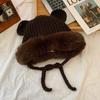 Gorro Lei Feng japonés con orejas de oso para mujer, otoño e invierno, lindo, para niña, tejido con forro polar, de felpa, para esquí, de lana, a la moda