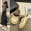 Sapatos de buracos para mulheres, verão, uso externo, confortável, salto alto, sola grossa, sola macia, sandálias, dupla finalidade, antiderrapante, eva, moda