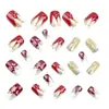 Pegatinas para uñas de temática navideña, de longitud media, estilo europeo, en color rojo, con diseño navideño y son removibles; viene en una caja de 24 piezas