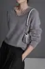 Suéter de Lã com Gola V de Alto Padrão Hong Kong e American Apparel para Mulheres, Suéter de Lã Felpuda Pulôver de Corte Solto, Top de Malha Cashmere