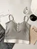 Camisola de Rayas con Bloques de Color, Estilo Dos Piezas Falsas, Diseño de Botones en la Espalda Descubierta, Adecuada para Usar como Prenda Exterior, Copa Integrada Fija, Espalda Hermosa, Verano