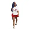 D9349 Amazon Caliente Moda Casual Europea y Americana para Mujer Patrón de Color Sólido Estampado Manga Corta Shorts Conjunto de Dos Piezas