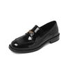 Mocasines de Cuero Completo con Hebilla Dorada Pequeña a Juego de Colores Versátiles Estilo Británico Otoño 2022 Nuevos Zapatos de Cuero Pequeños de Tacón Bajo Punta Redonda Zapatos de Una Capa para Mujer