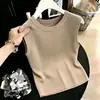 Tiro de verdade! Tiro de verdade! Colete de Seda de Gelo com Gola Redonda para Verão 2026 para Mulheres, Top de Malha Fresco Sem Mangas Camada Base