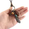 Joia Coreia do Sul Moda Artística Retrô Multi-acessórios Corrente Dupla Pena Turquesa Liga Metálica Corrente de Lã Colar de Cordão Feminino