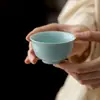 Xícara de Chá Cerâmica Azul e Verde Dinastia Tang e Song com Boca Redonda, Conjunto de Chá Kung Fu, Xícara Cerâmica Doméstica para Degustação de Chá Pu'Er, Xícara Individual