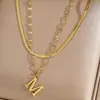 Collar con Colgante de Letra Transfronteriza Accesorios Joyería de Acero de Titanio Joyería de Nicho de Alta Gama para Mujer Cadena para Clavícula Doble Apilada