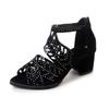 Comércio exterior desejo primavera e verão versão coreana de salto médio boca de peixe sandálias ocas zíper feminino salto grosso strass sapatos femininos tamanho grande