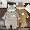 Ropa de invierno hecha a medida para bebés recién nacidos, mameluco con forro polar, nueva colección, unisex, diseño de oso súper lindo, engrosado para mayor calidez