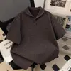 2026 Verão Novo Estilo Coreano Tendência Masculina Estilo Old Money Camiseta de Tricô Solta de Manga Curta com Design Único Camiseta Tendência
