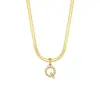 Joyería Popular Transfronteriza Europea y Americana con Colgante de Letra para Mujer Acero Inoxidable Chapado en Oro de 18 Quilates Cadena de Serpiente Plana Collar con Letra de Perla