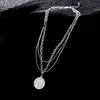 Cadena de clavícula de suéter apilada de tres capas de doble cara con cabeza de metal estilo europeo y americano, personalidad hip-hop Hiphop, cadena de cuello multicapa para mujer